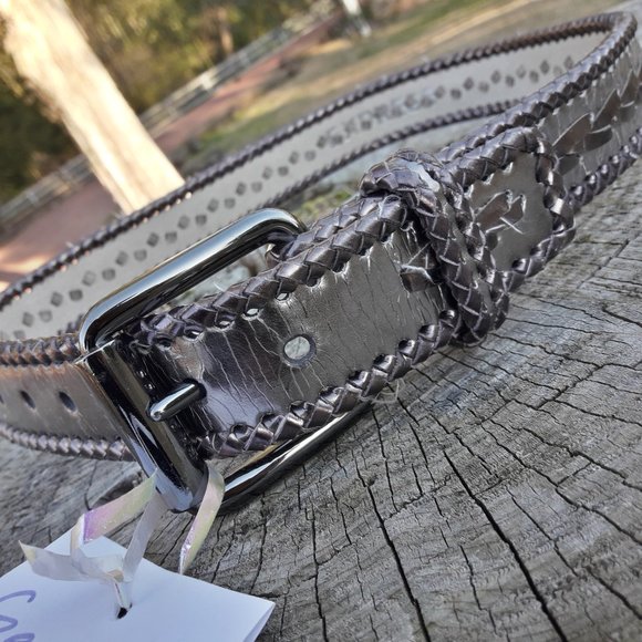 Genuine Leather Vintage Belt Metallic Woven Braid main image 13
